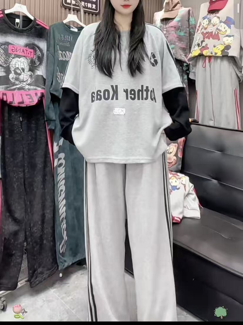 (801-999）（非图片款）夏宽松均码印花通勤潮流百搭裙美式休闲套装