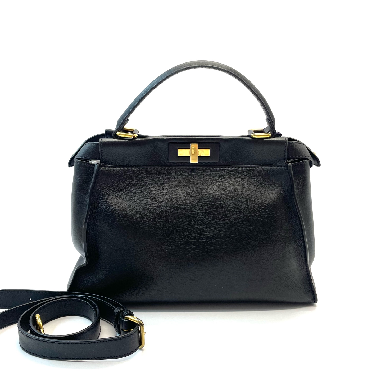 95新 FENDI/芬迪  fendi 芬迪 peekaboo金扣黑色手提单肩包 中号