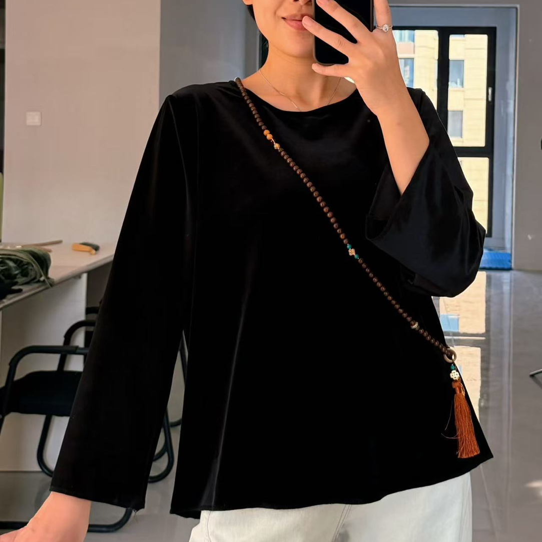 「墨」醋酸丝绒圆领百搭内搭