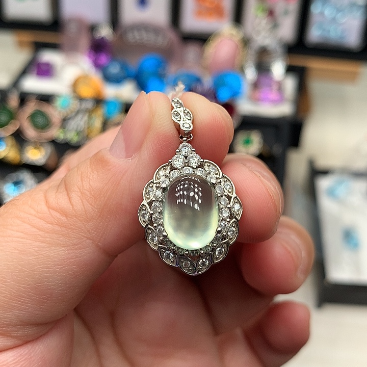 葡萄石银S925镶嵌吊坠(不含链)