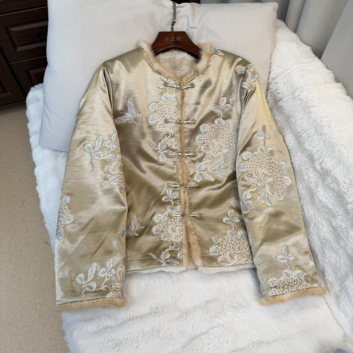 【韵杏】冬季新款水貂毛外套香云老料新中式短款上衣百搭双面上衣女