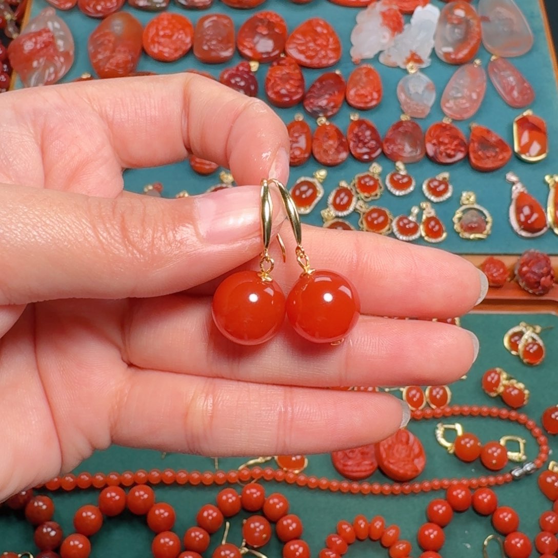 南红玛瑙南红保山冰红12银S925镶嵌