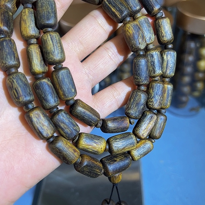 沉香手串天*沉水老料树心油多圈金沙叶0954