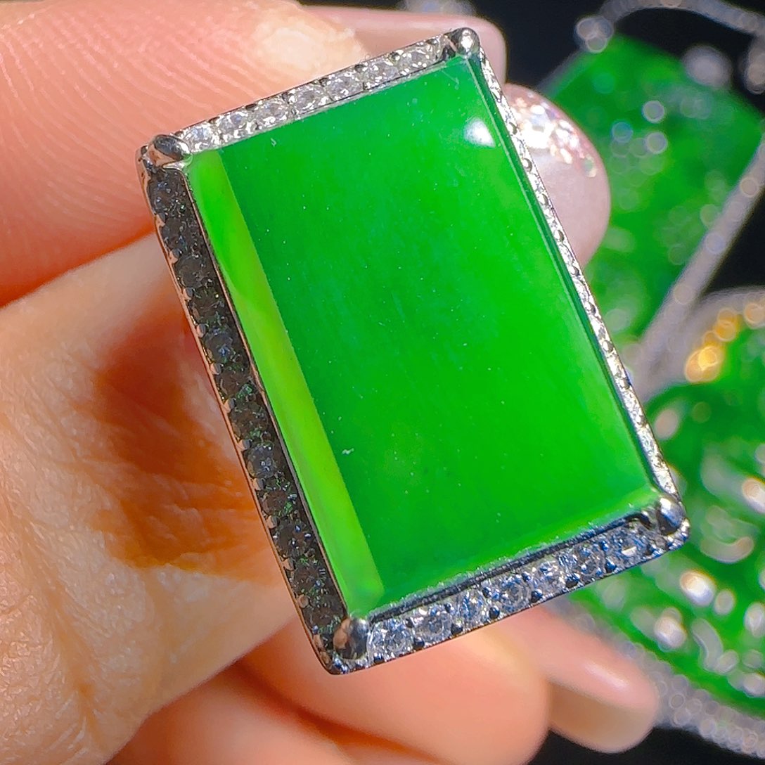 翡翠戒指银S925镶嵌天然