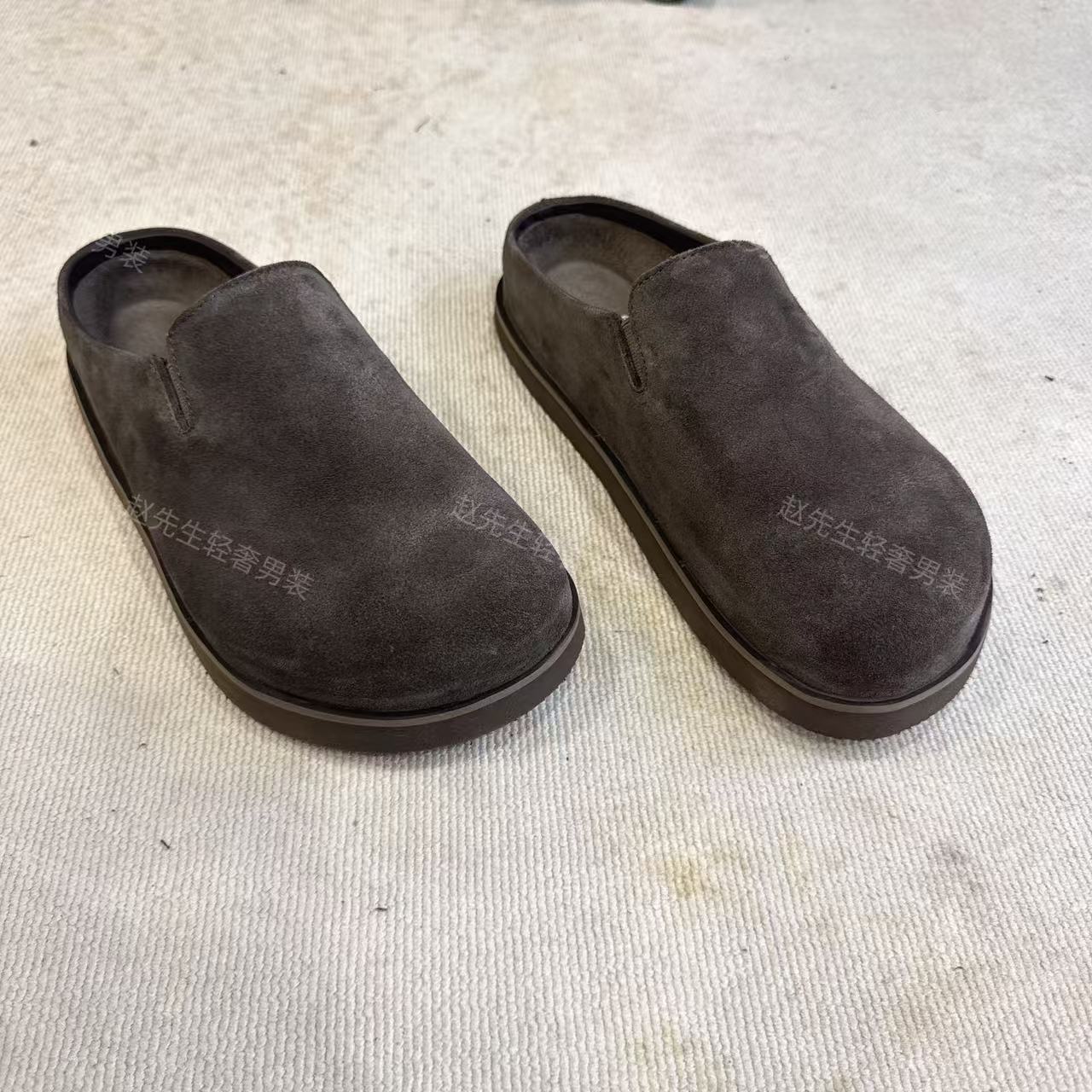 休闲轻便老钱风四季胶粘鞋包头勃肯拖男装拖鞋百搭单鞋深咖色