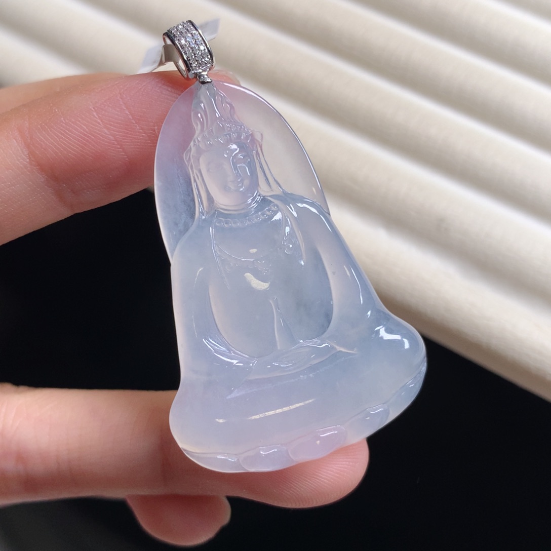 翡翠颈饰18K金镶嵌一刀切观音