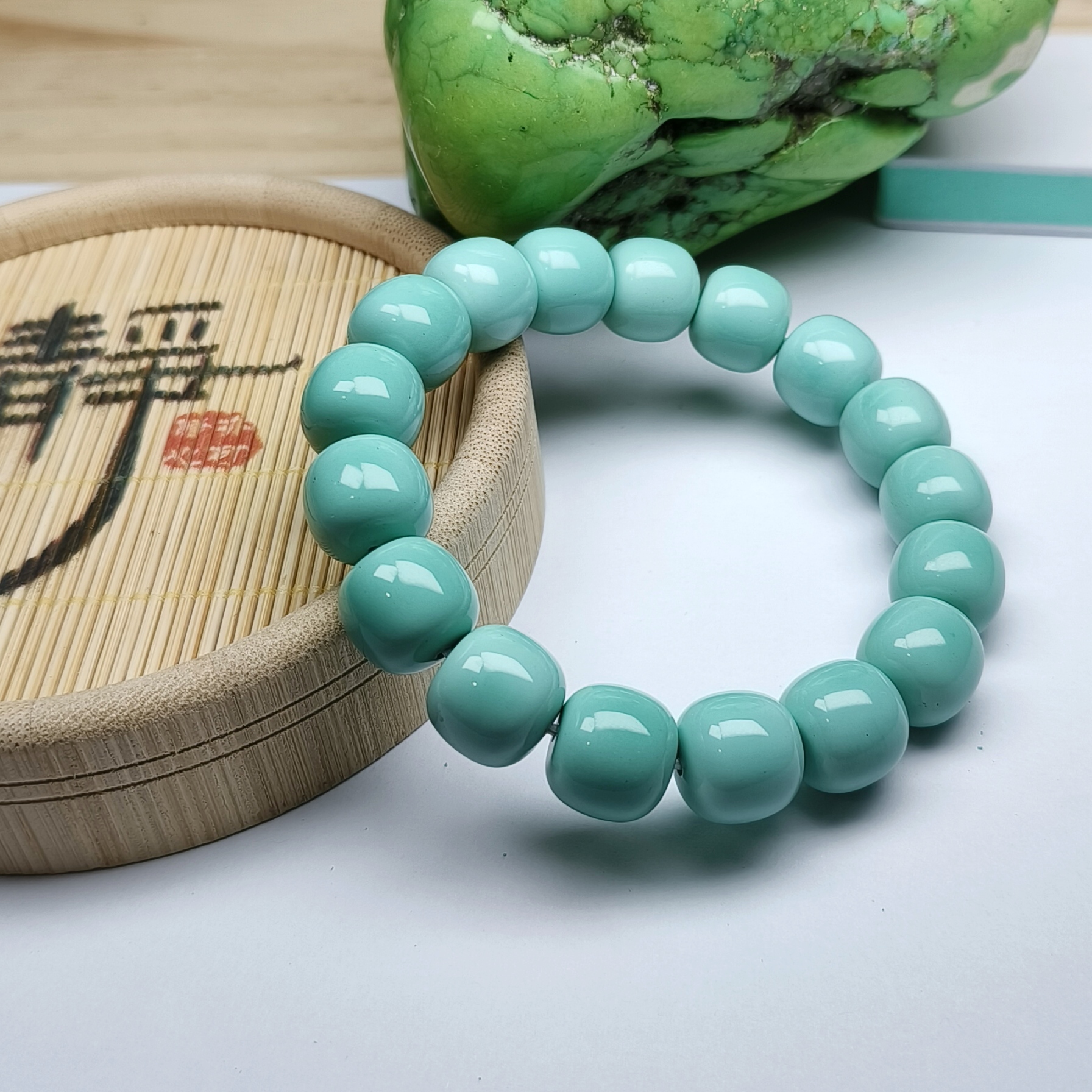 （湖北天然原矿绿松石）源头批发工厂发货手串单珠配珠手链配饰