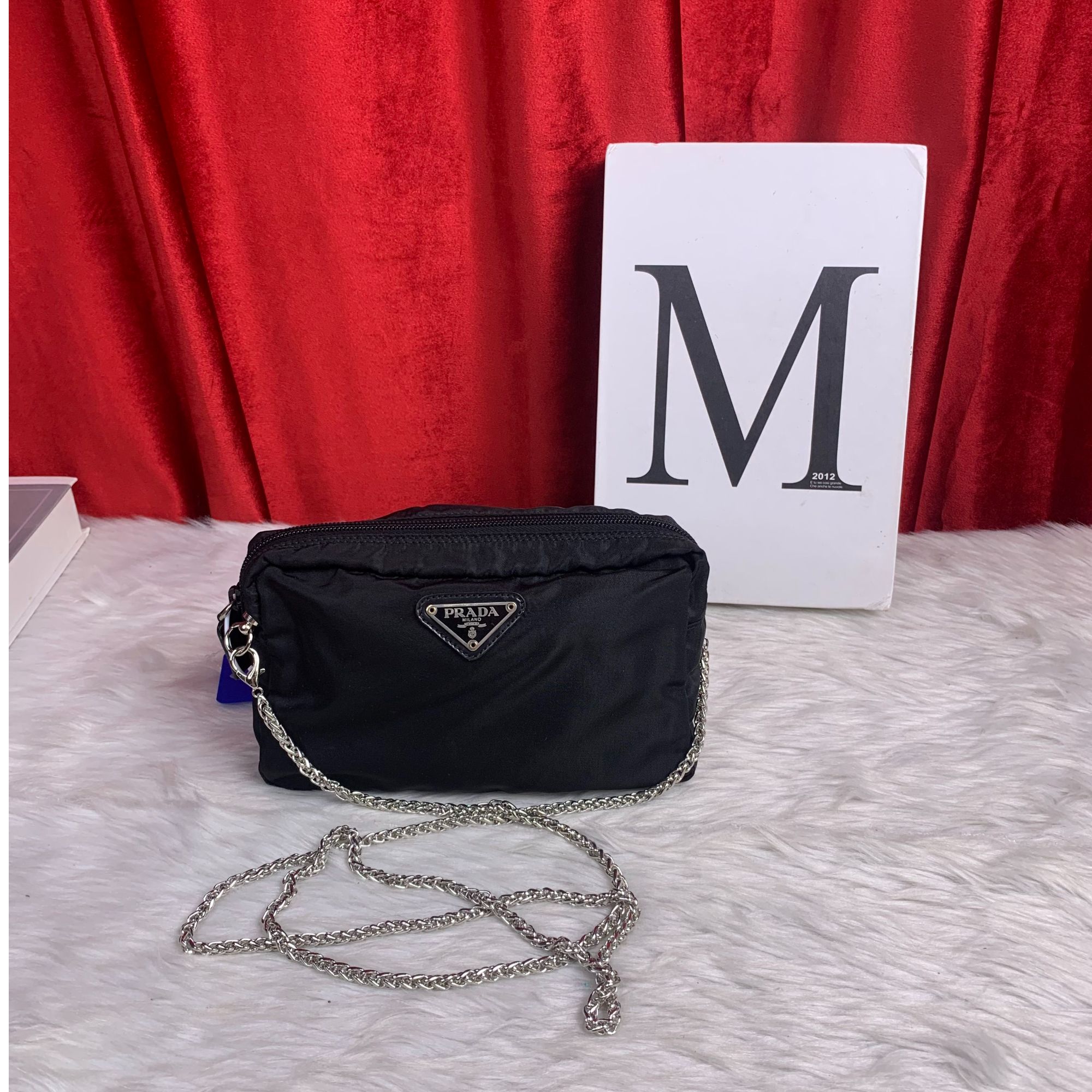 95新 Prada/普拉达 黑色降落伞链条包/WJ08631512/1512