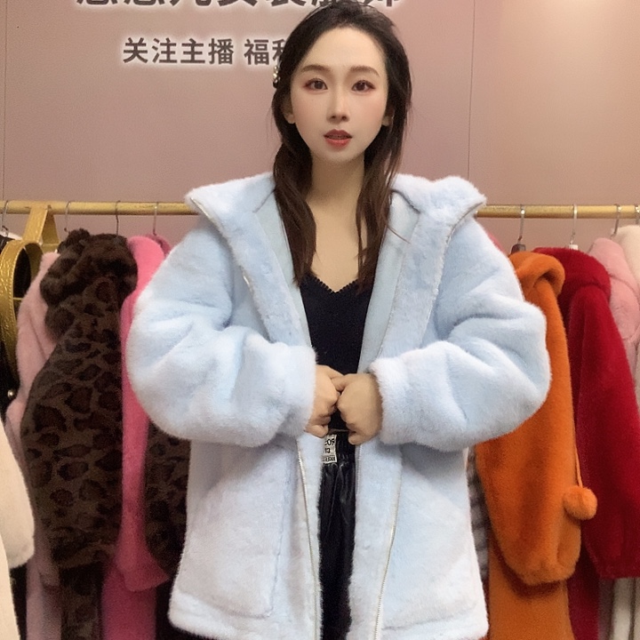 冰蓝拉链耳朵短外套