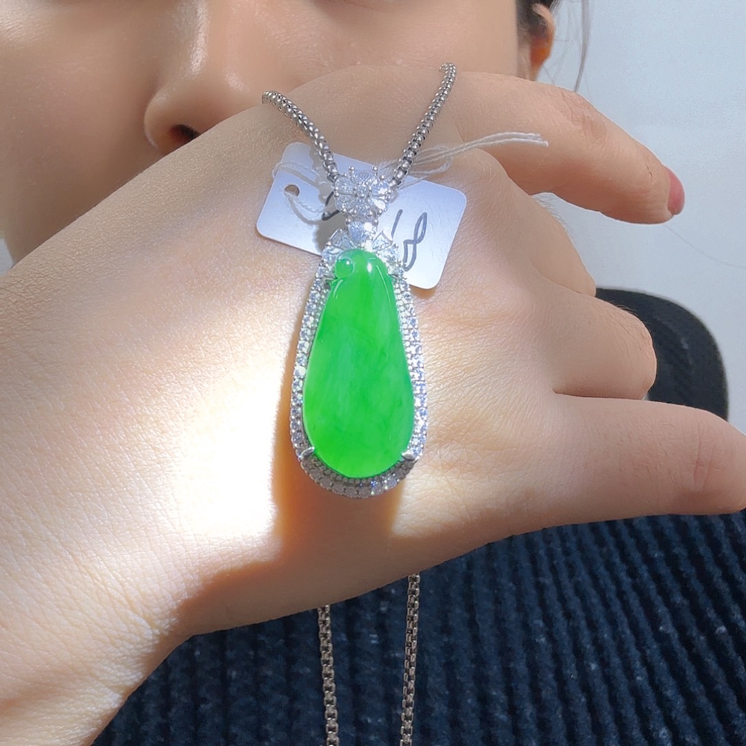 翡翠银S925镶嵌吊坠(不含链)