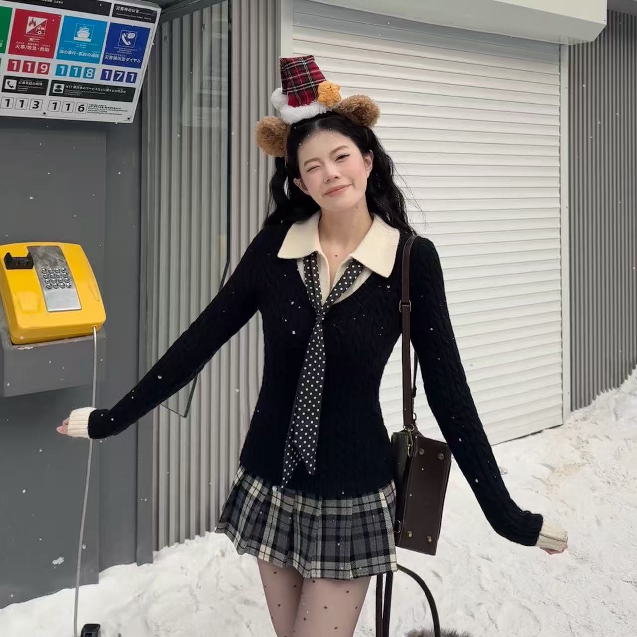 麻花毛衣女秋冬拼接假两件内搭复古长袖打底外穿针织设计感上衣