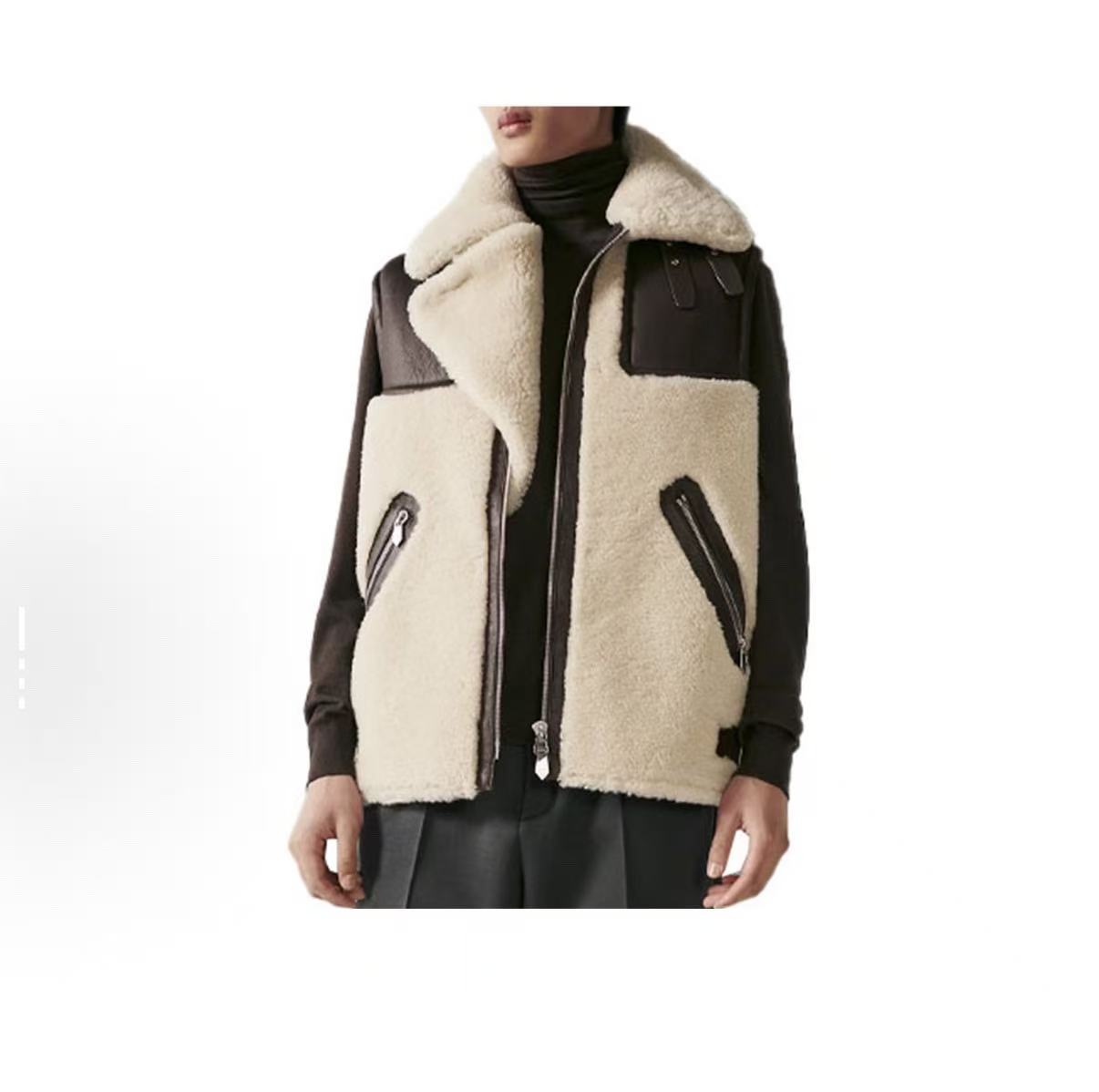 未使用 Hermes/爱马仕 羊皮毛一体背心/50码/18964