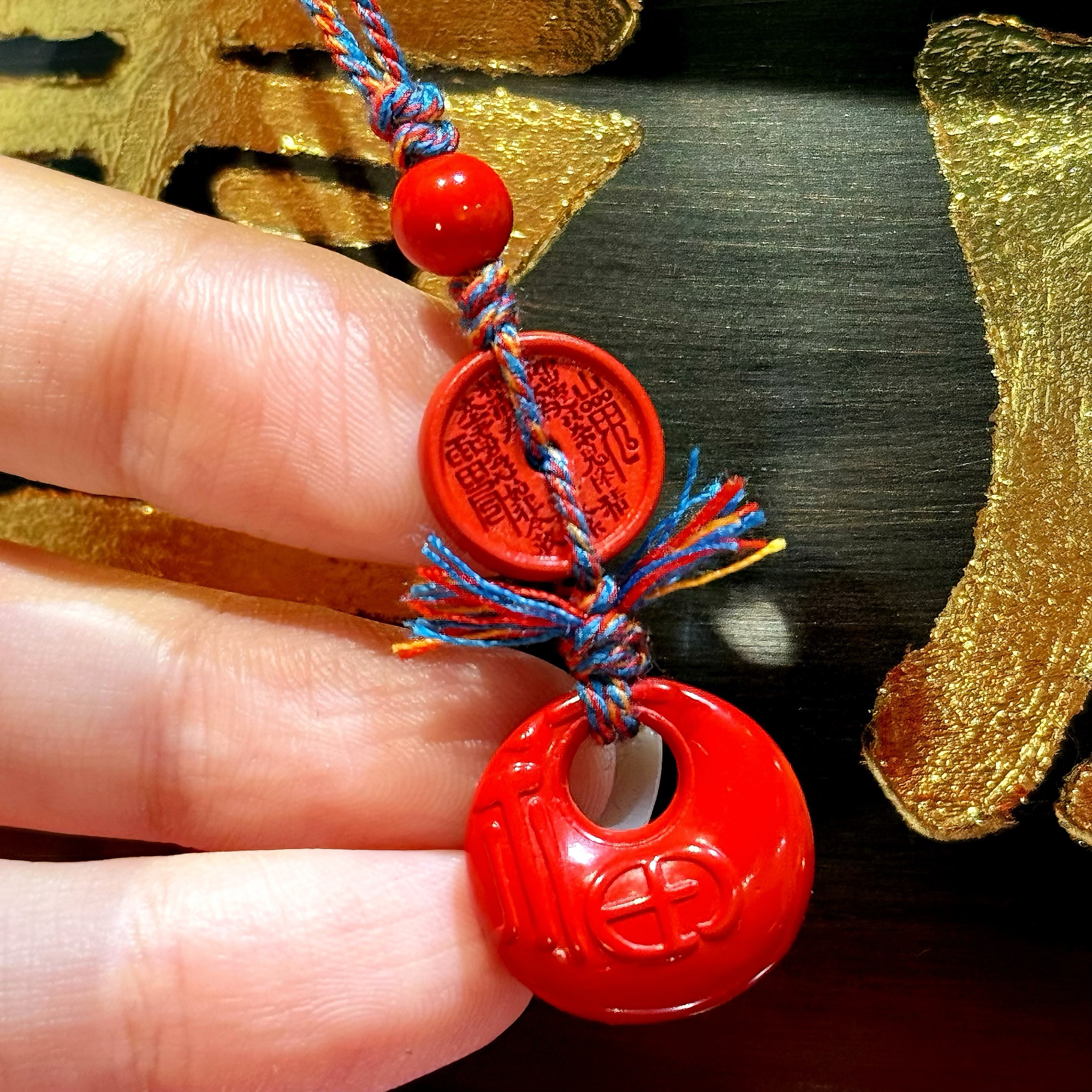 含辰砂工艺品山鬼花钱福袋钱袋手机绳高含砂量（已开灯）