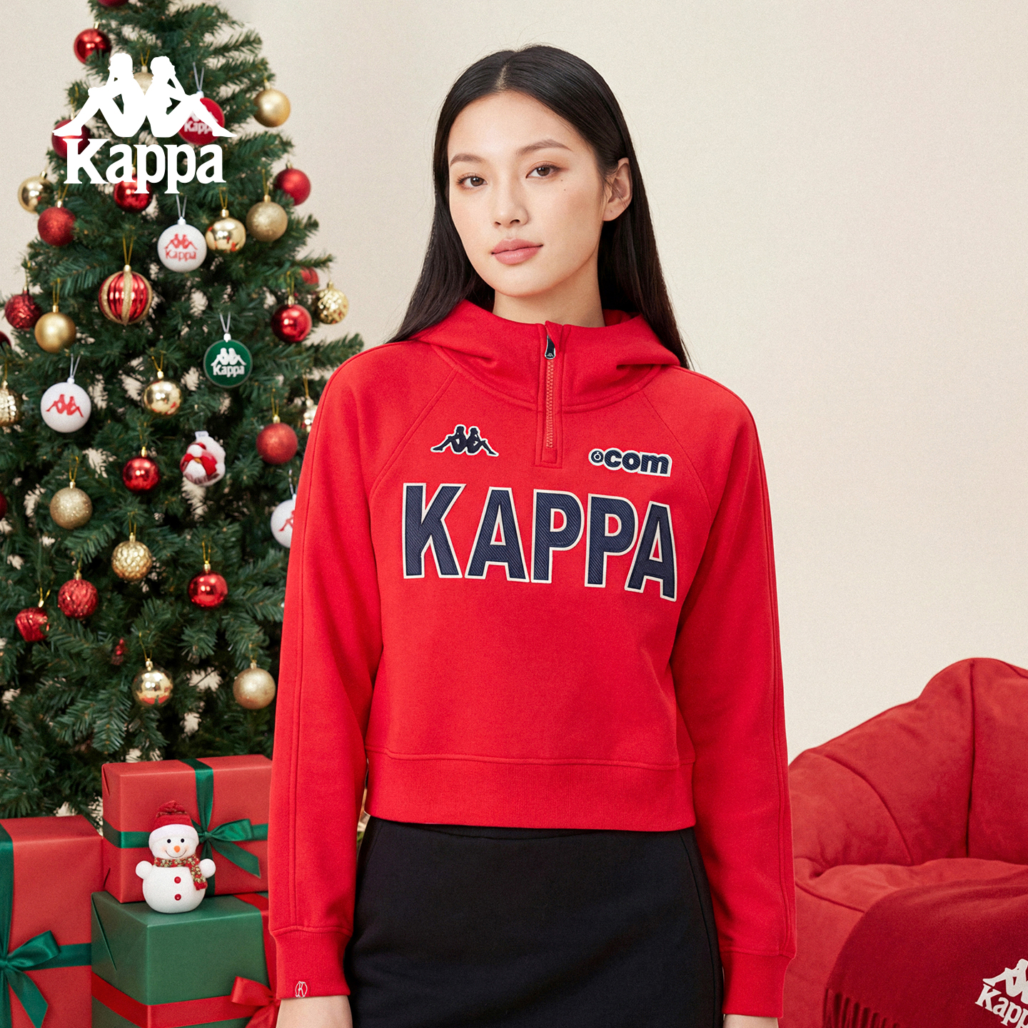 KAPPA/背靠背女士时尚休闲圣诞款半拉链运动卫衣女针织套头衫上衣