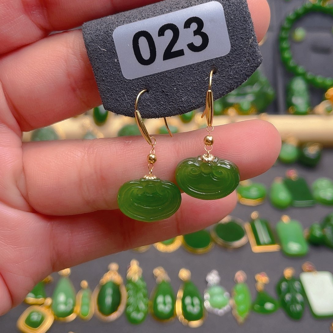 和田玉耳饰18K金镶嵌023