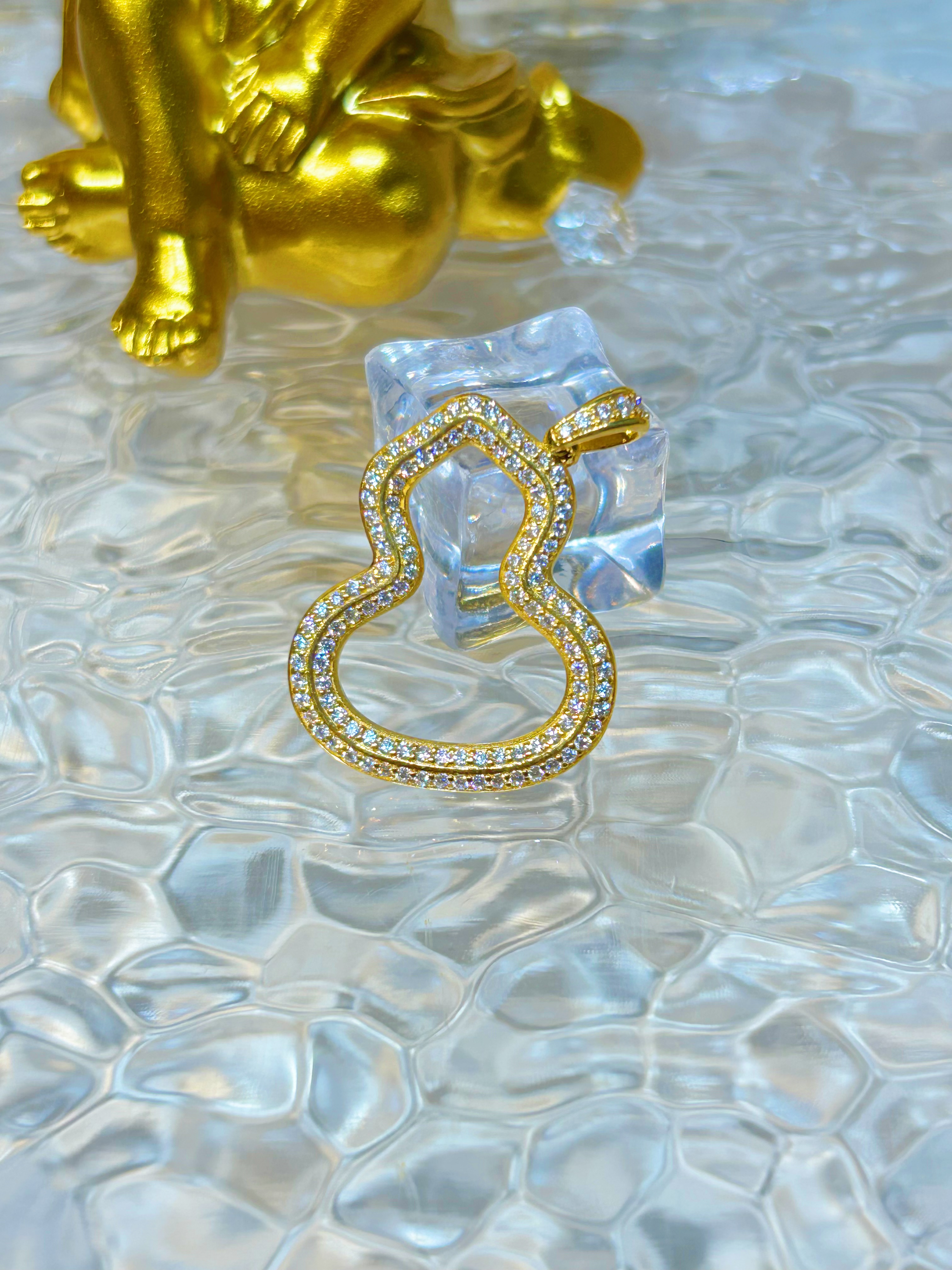 足金999 葫芦吊坠 黄金镶嵌莫桑 5G工艺