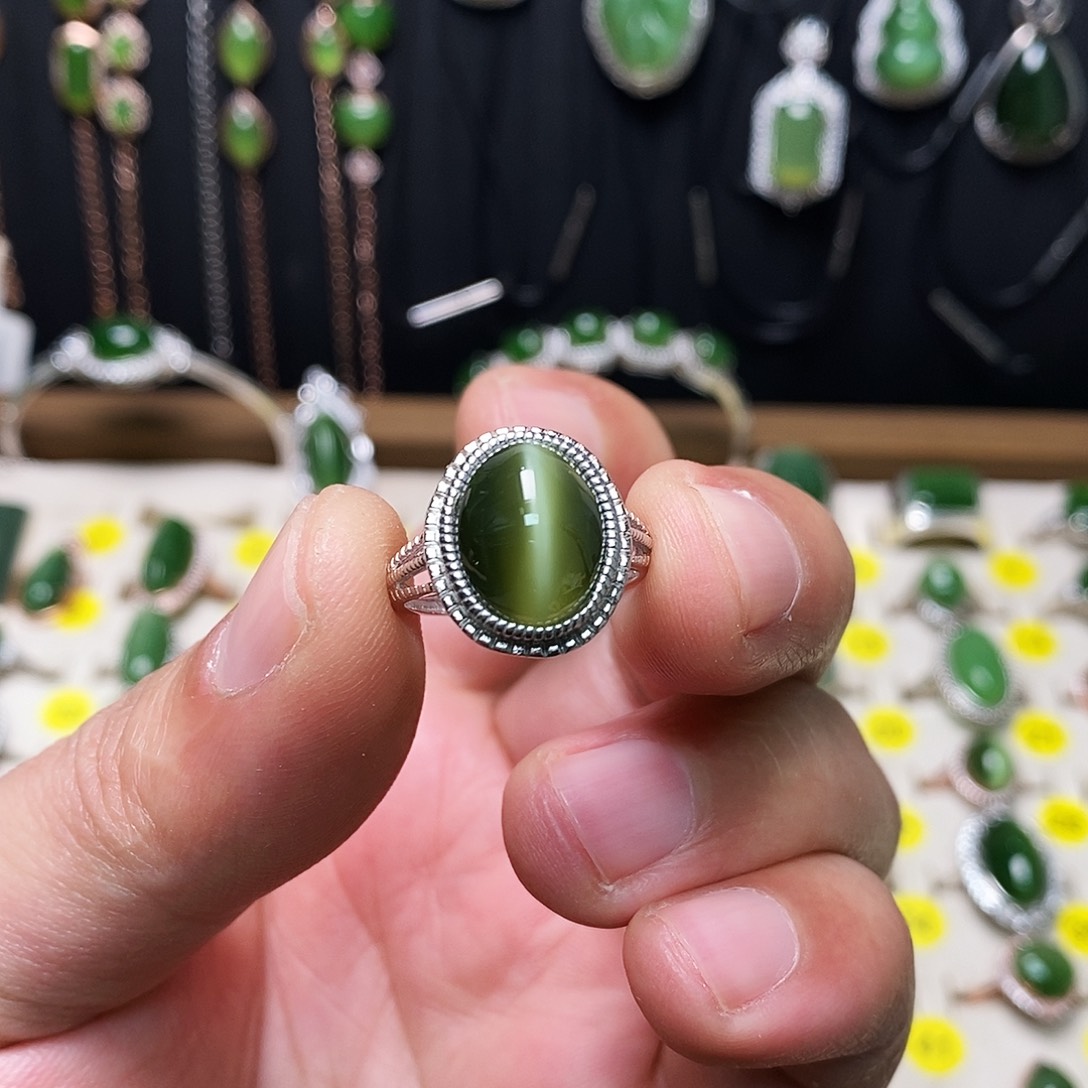 和田玉（碧玉）银S925镶嵌戒指