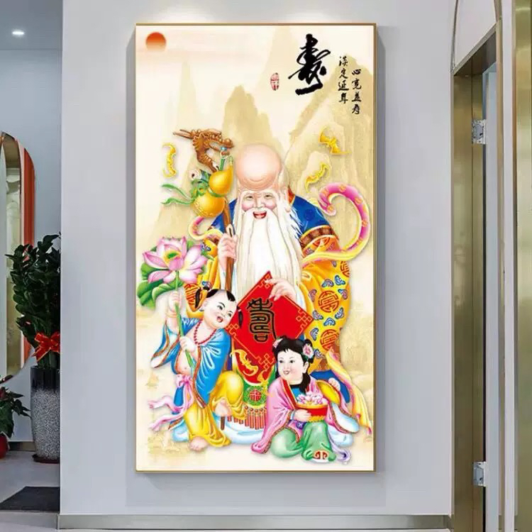 纯手工绣好的十字绣成品457大格寿星客厅挂画