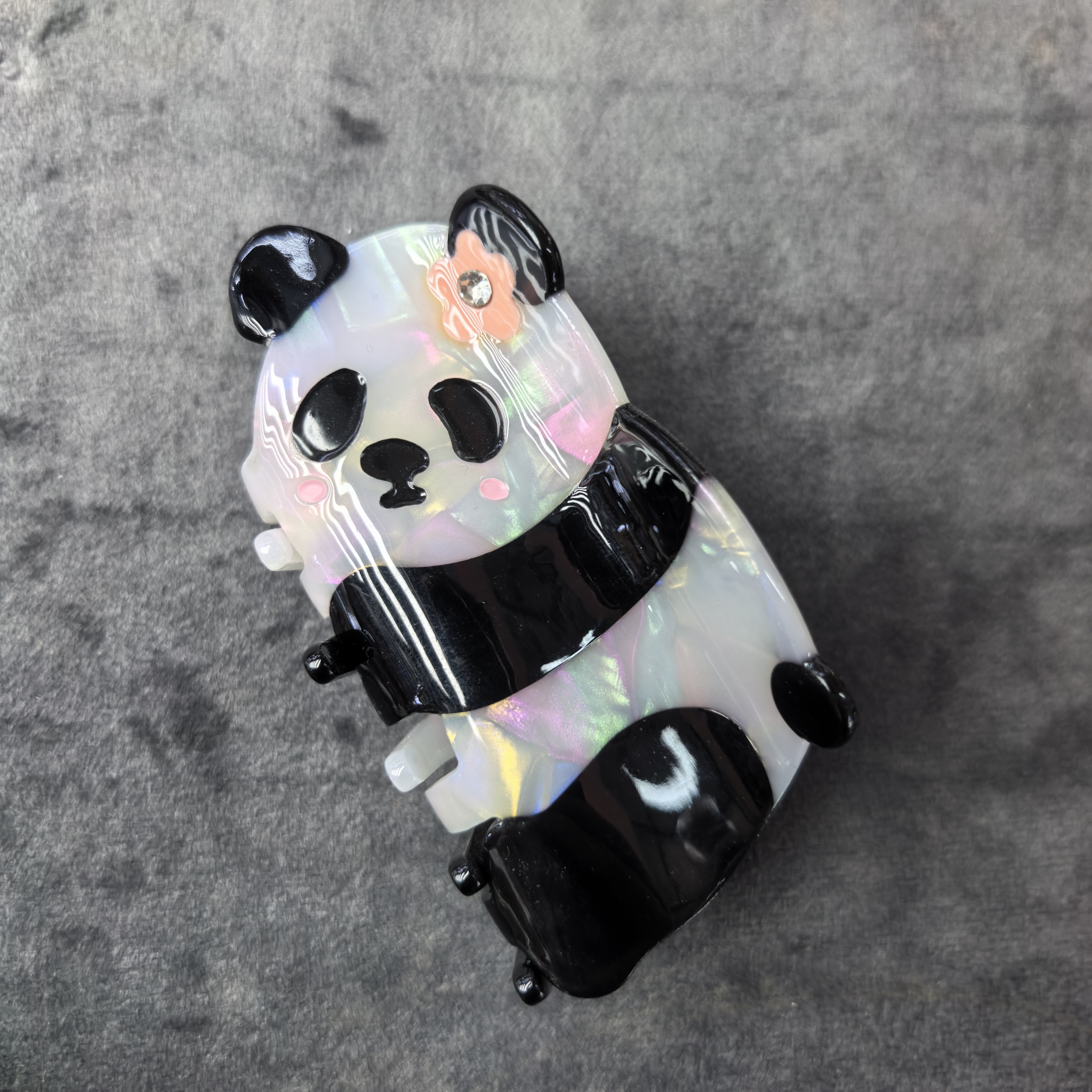 F736黑色花朵熊猫抓夹