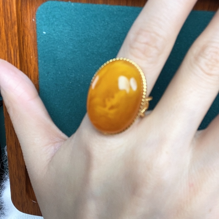 蜜蜡戒指银S925镶嵌戒指