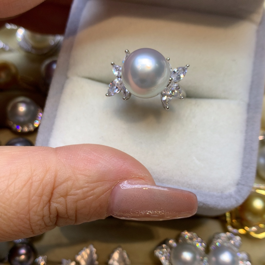 银S925镶嵌戒指海水珍珠