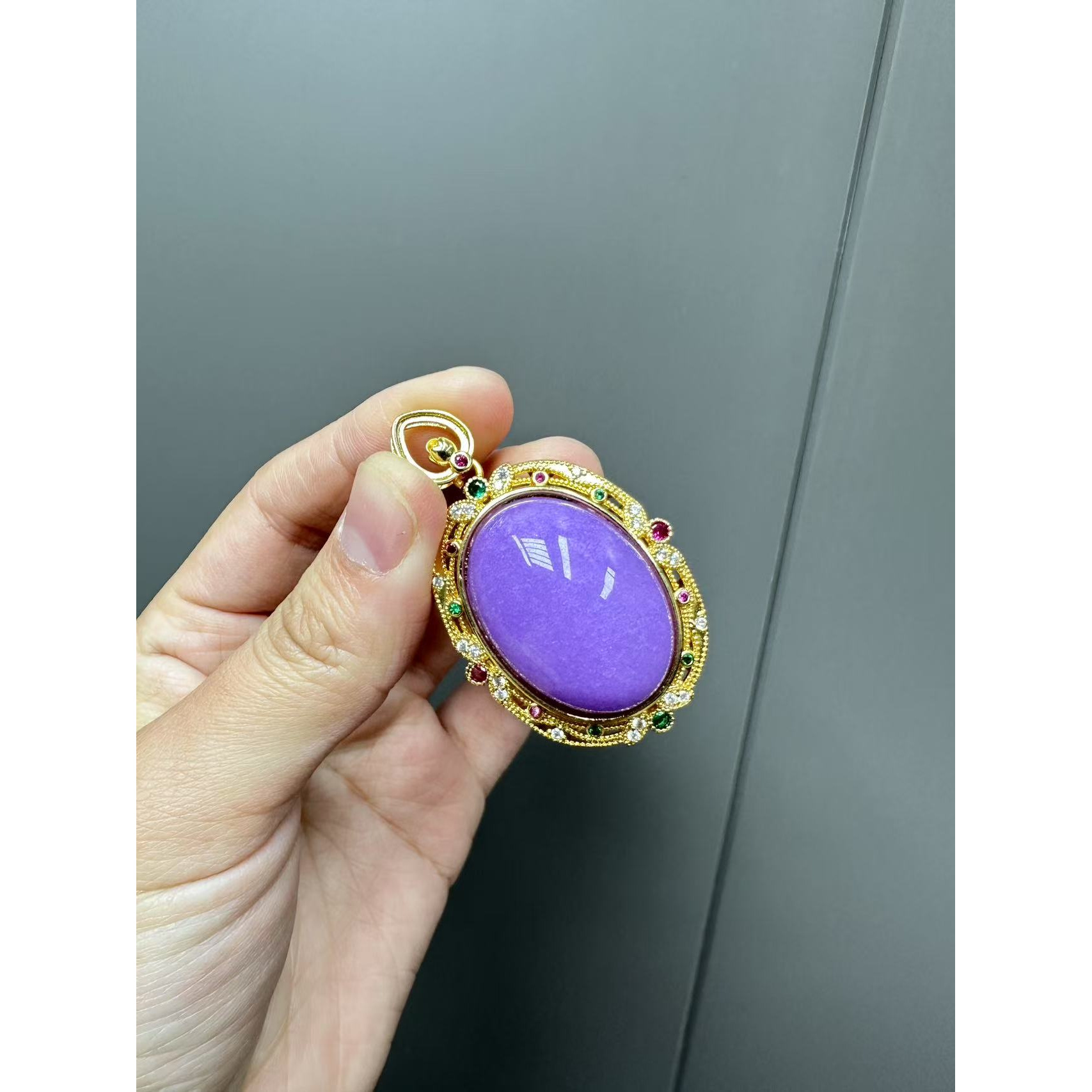 翡翠紫翡14k设计款椭圆形大蛋面吊坠