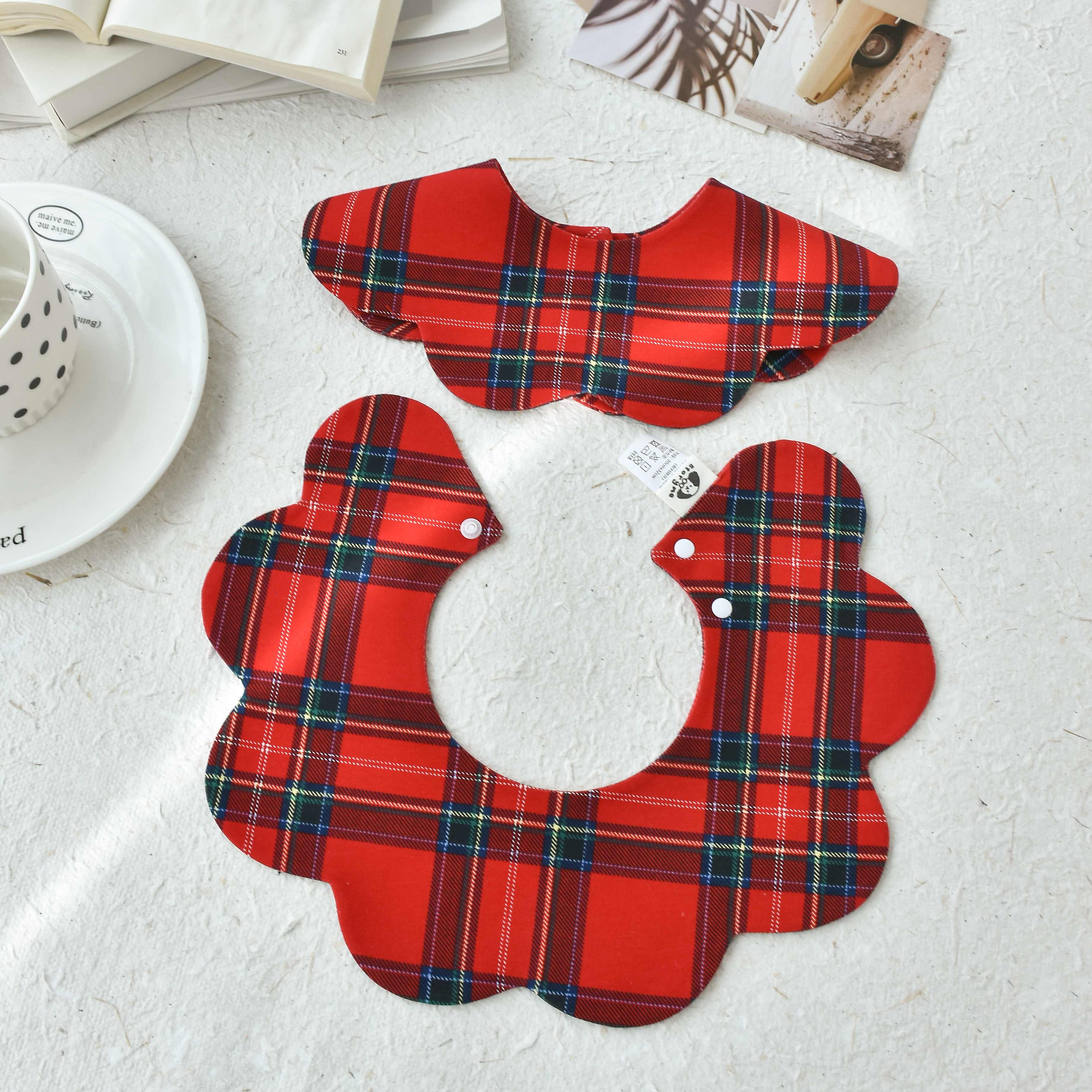 [Y040]红蓝格子(3/6)口水巾围兜新生儿防吐奶柔软透气可爱ins风