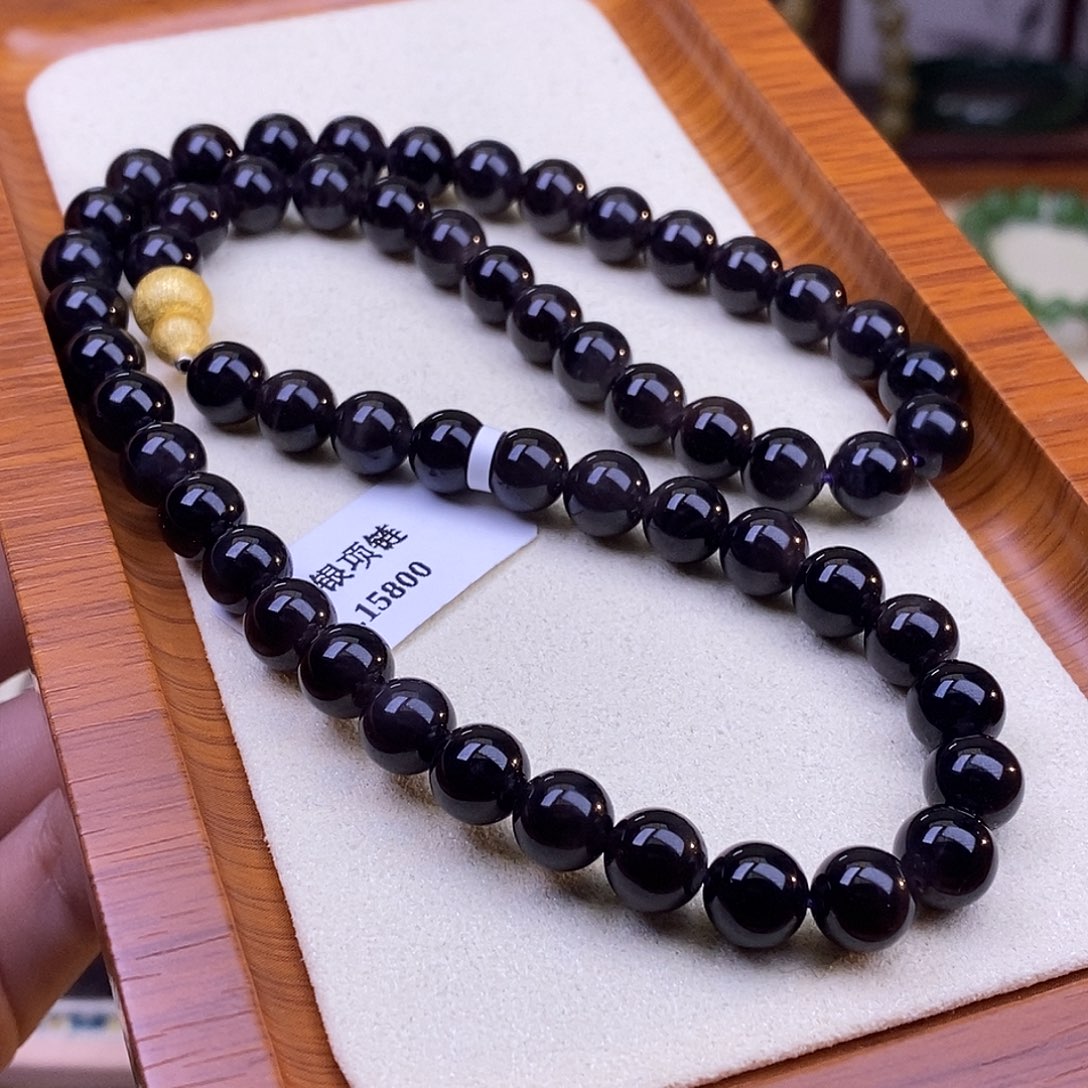 颈饰未镶嵌和田玉毕业级老坑料浓烟紫帝王紫妈妈链8m