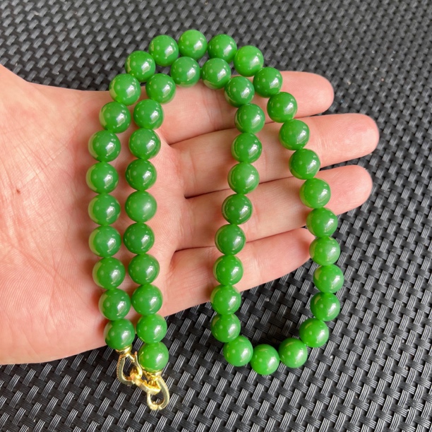 【满肉粉绿无矿点】俄老料碧玉脂粉老料约10mm48颗妈妈链项链