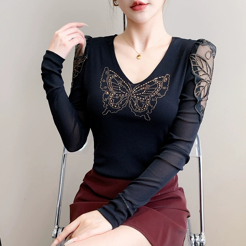 黑色蕾丝拉丁舞服新款时尚舞蹈练功服形体长袖水兵摩登舞上衣女士