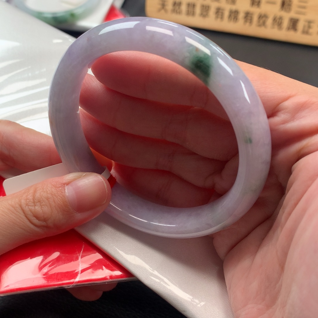 翡翠未镶嵌手镯58圈口紫罗兰飘花