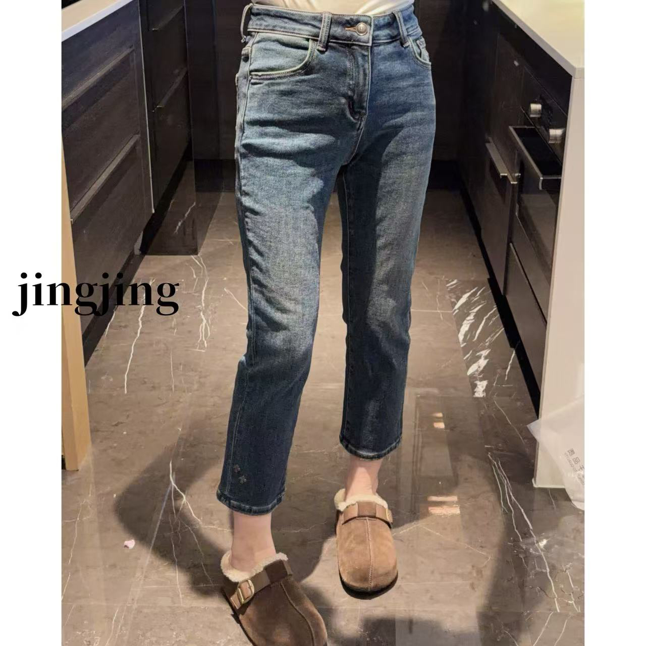 冬季新款休闲百搭磨毛加厚9分牛仔裤(580111)