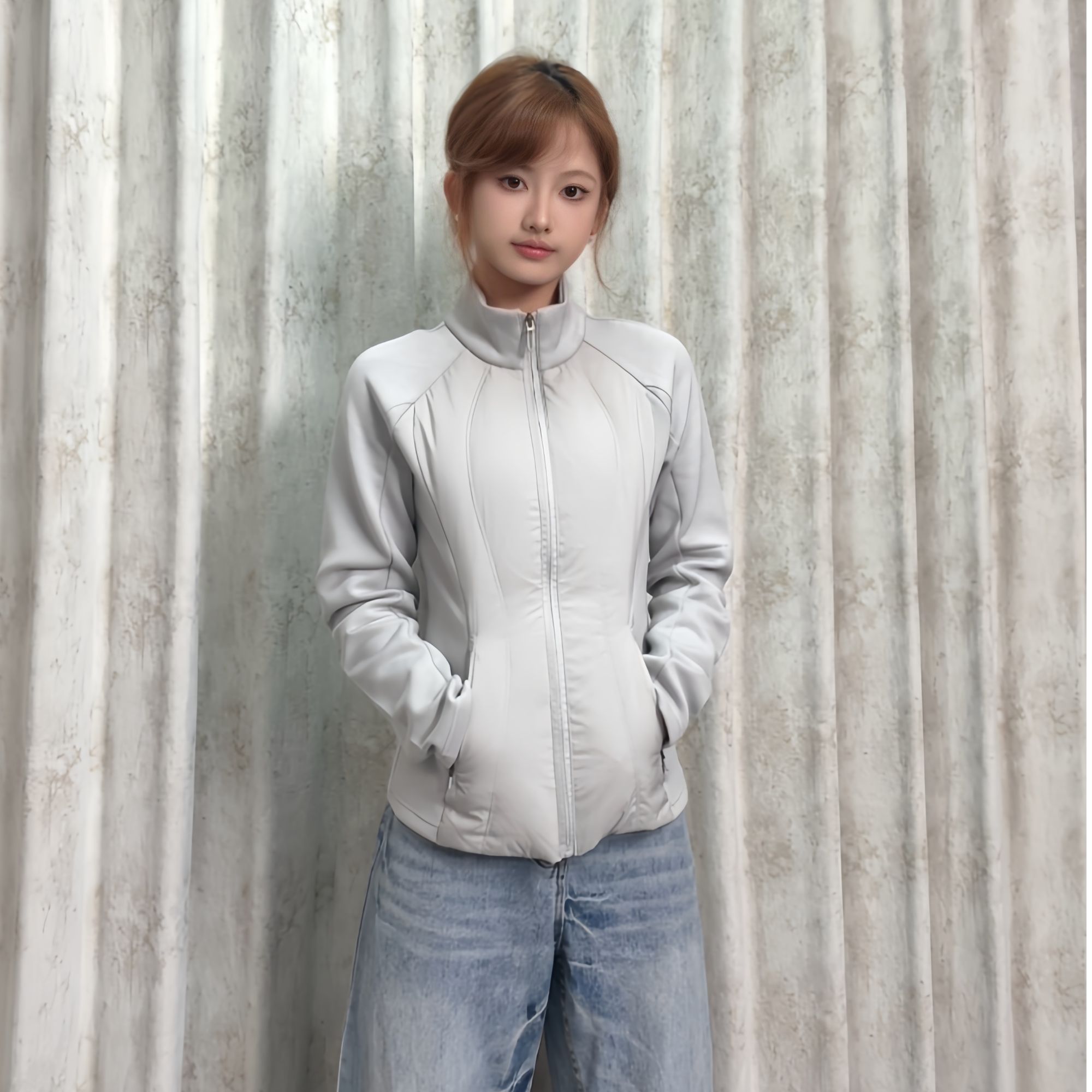 空气层立领保暖运动健身休闲户外女士跑步长袖羽绒服外套