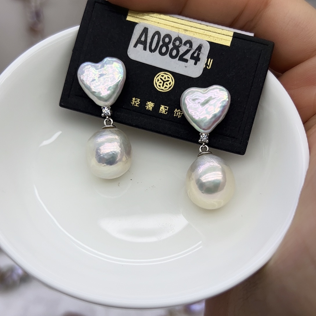 银S925镶嵌耳饰淡水珍珠