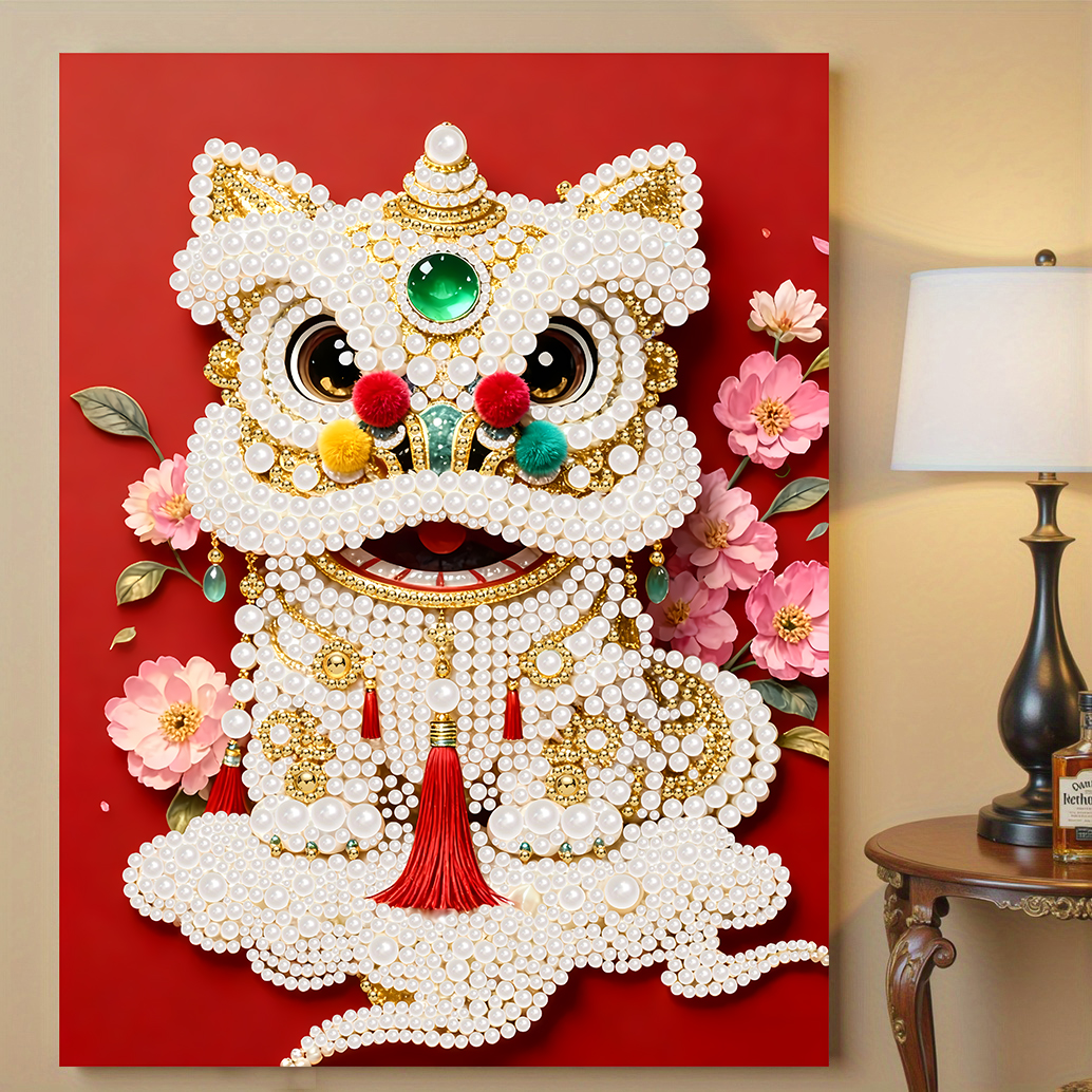 diy珍珠画醒狮招财系列手工自粘珍珠画高颜值装饰画