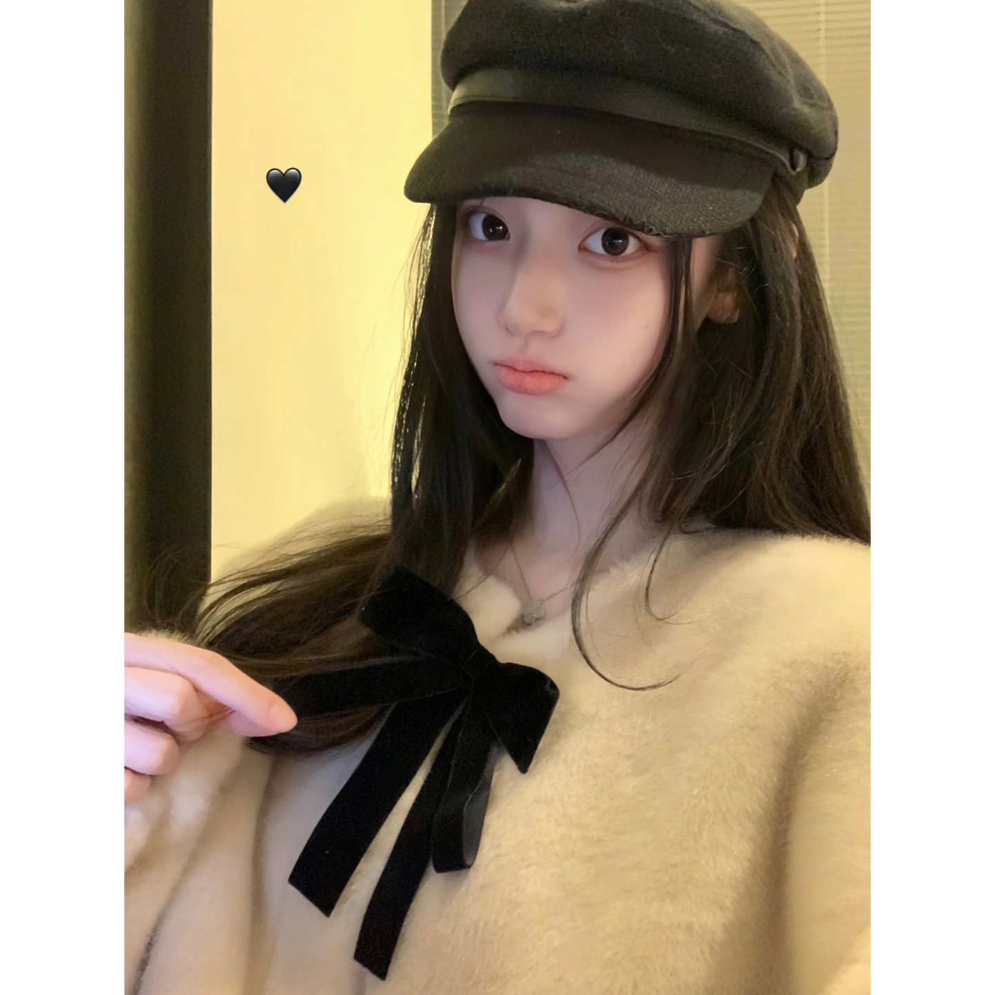 人造皮草 【白水女】 暖暖舒芙蕾 可拆丝绒蝴蝶结环保皮草外套