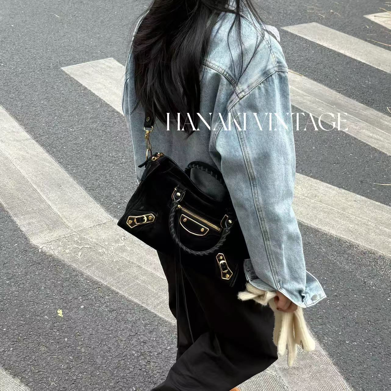 95新 Balenciaga/巴黎世家 花绮中古/巴黎世家黑色麂皮小号city