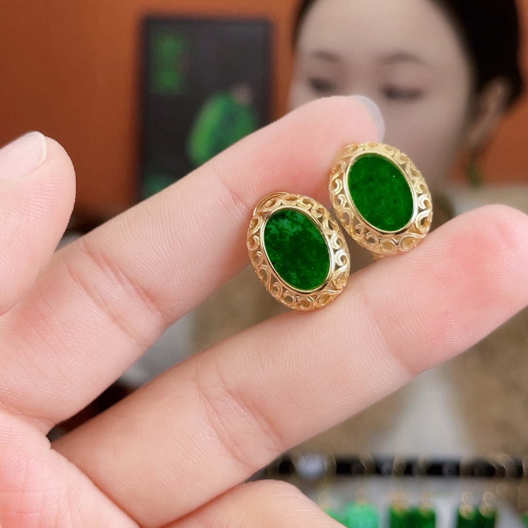 翡翠银S925镶嵌耳饰