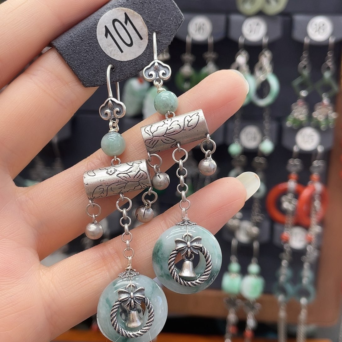 翡翠耳饰银S925镶嵌乐*✨115ghnhhhh