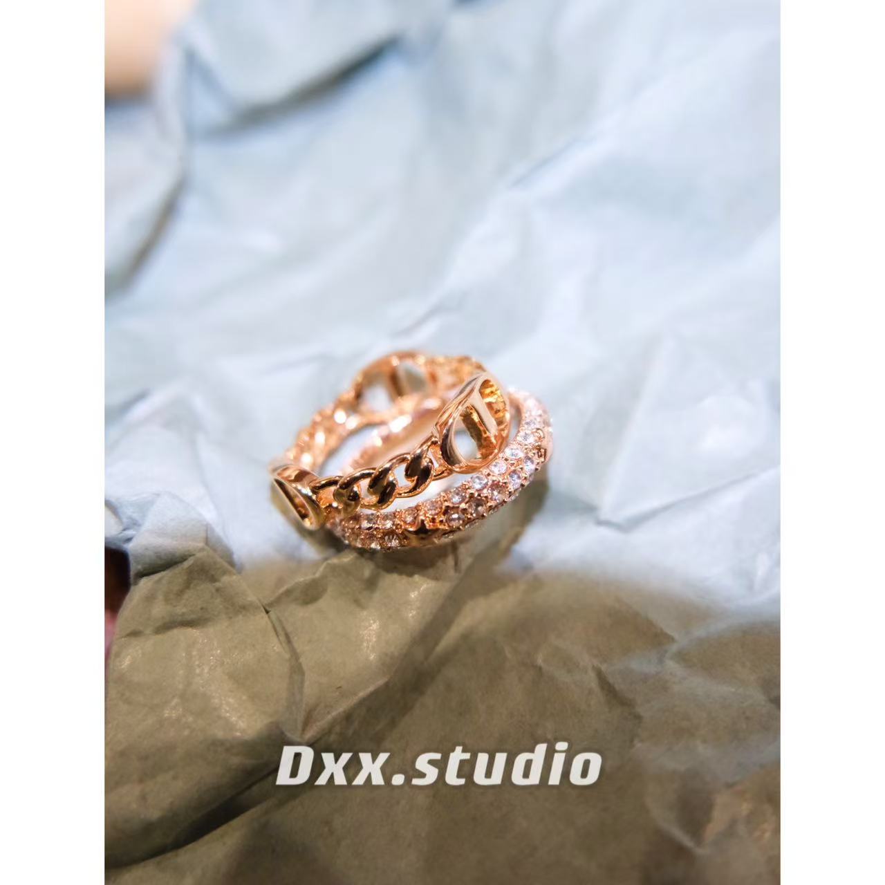 铜合金锆石戒指 玫金色日韩原创设计小众个性气质指环戒指44988