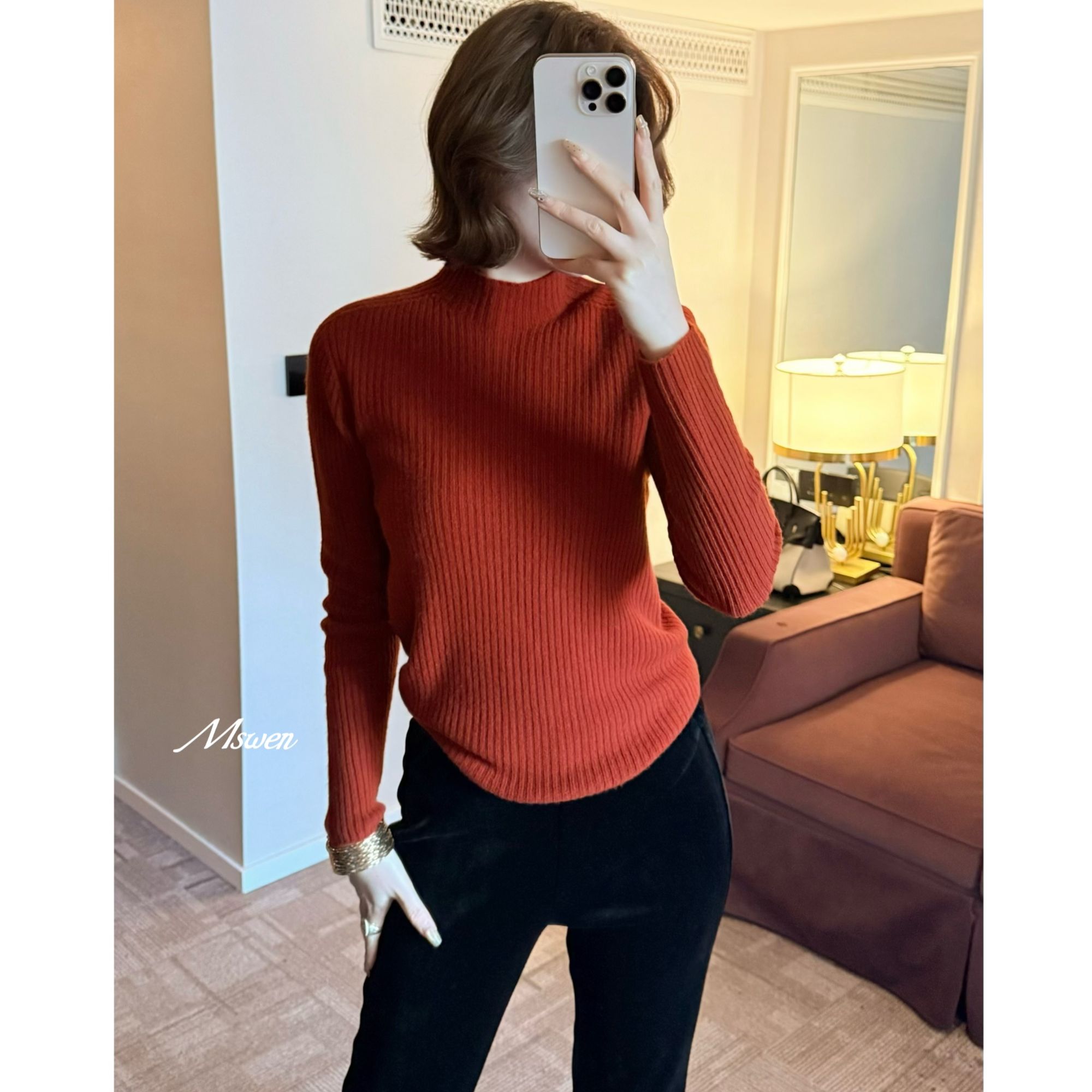 【WENZO】奢暖~冬季时尚百搭保暖100羊毛半高领坑条毛衣W251255