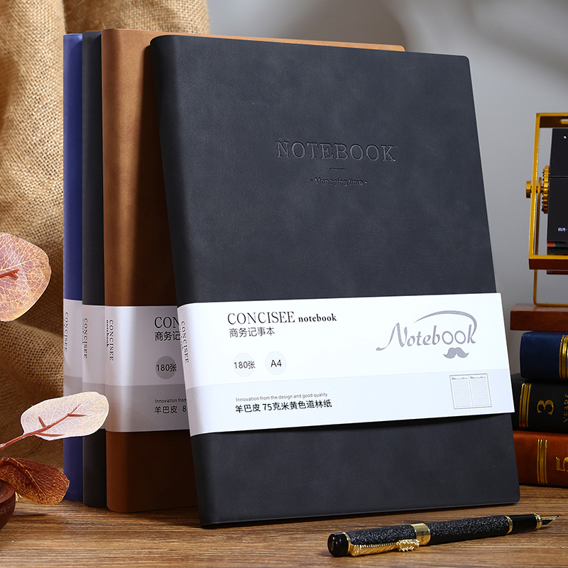 A5羊巴笔记本360页商务笔记本加厚皮面记事本复古办公文具日记本