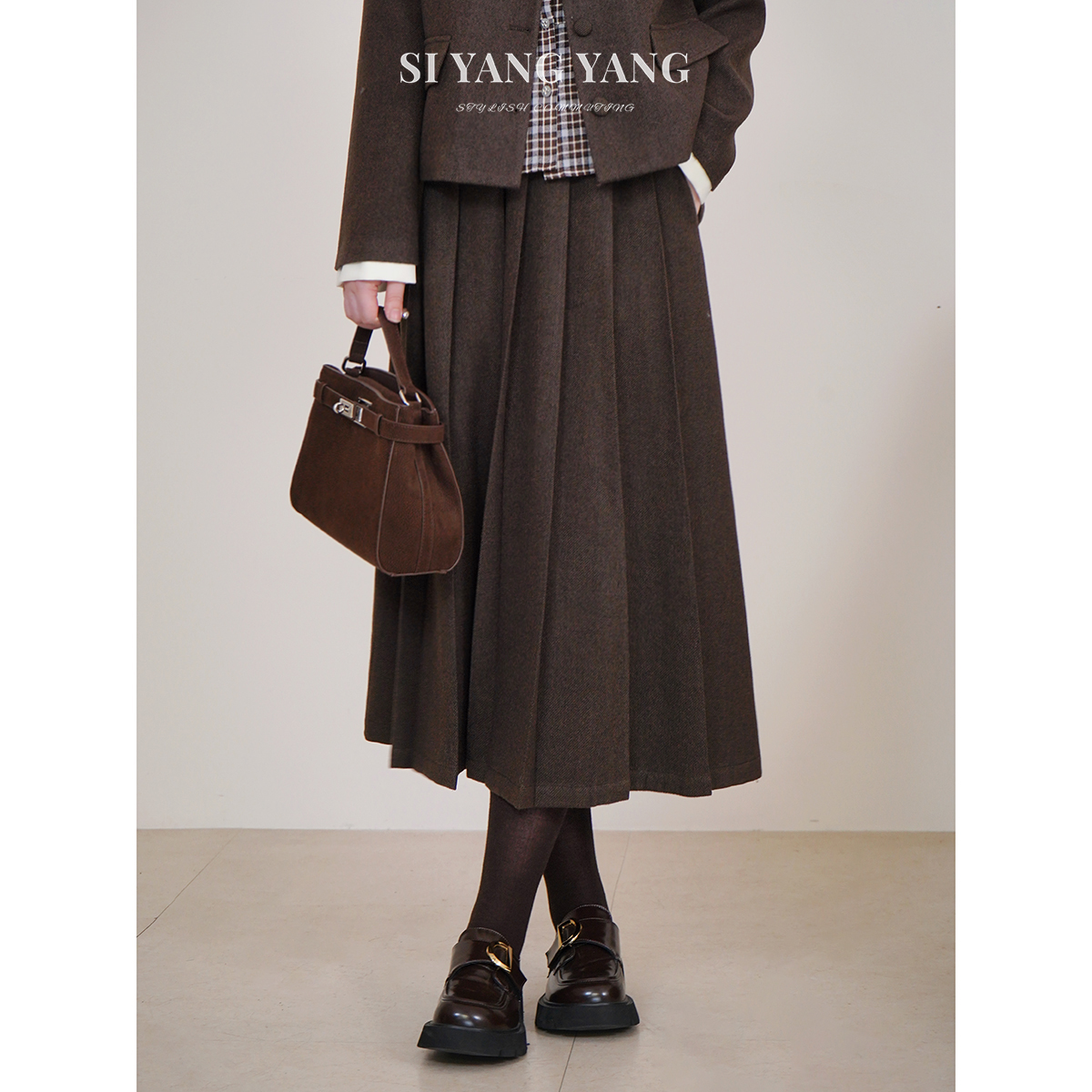 斯洋洋SIYANG羊毛混纺保暖舒适百搭通勤后腰松紧半裙BQ510A061SYY