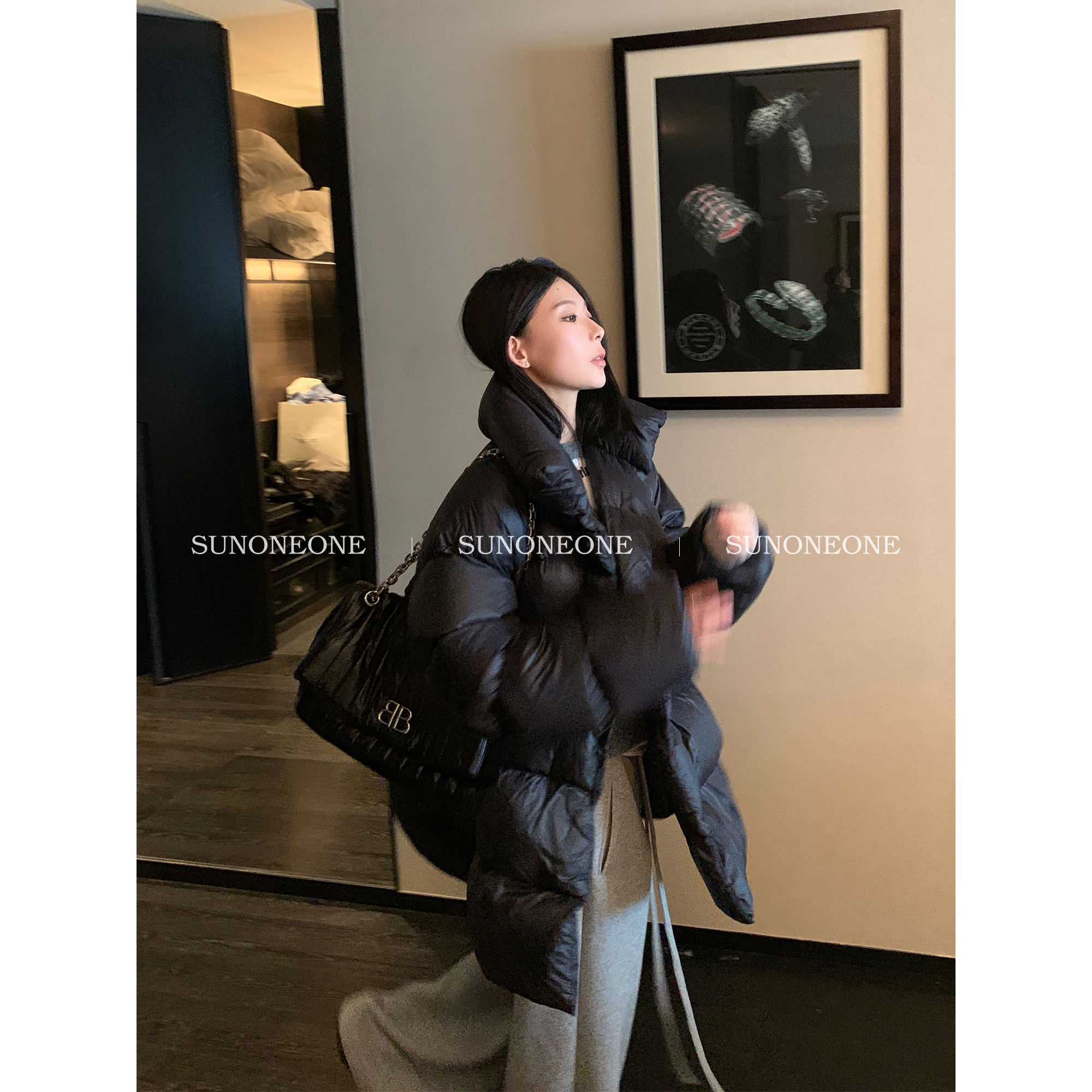 SUNONEONE中长款羽绒服女秋冬宽松保暖立领面包服羽绒服HW11452