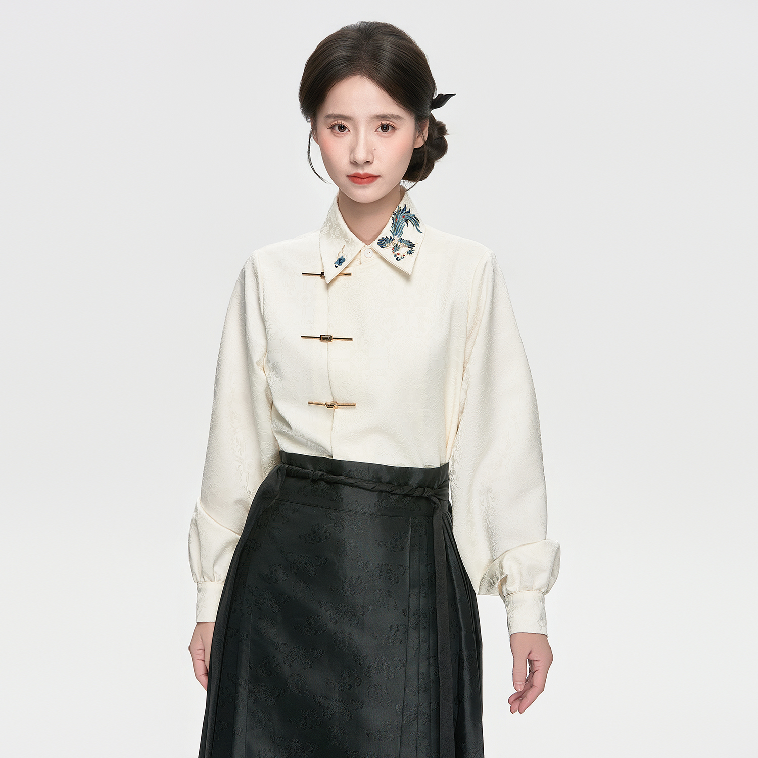星河汉歌（翠羽衬衣）白色新中式国风秋季长袖女士衬衫2025新款上衣