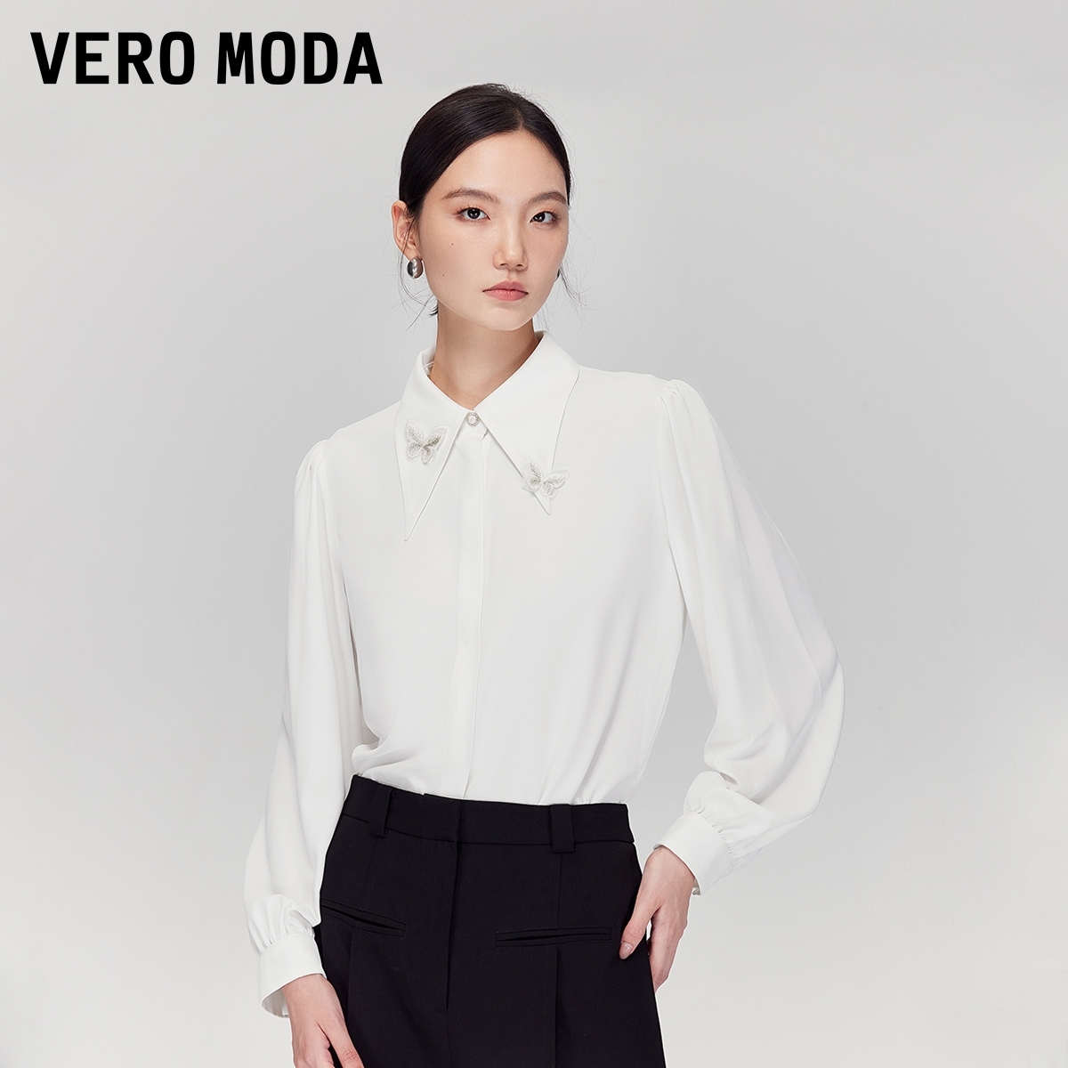 Vero Moda衬衫【蝴蝶吻】立体蝴蝶刺绣百搭白衬衫流光风325305035