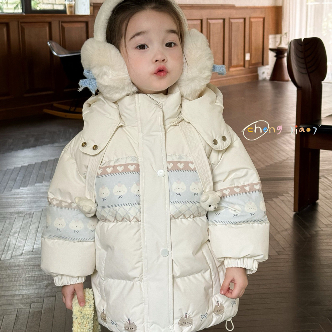 开心kids橙小七羽绒服女童90白鸭绒羽绒服