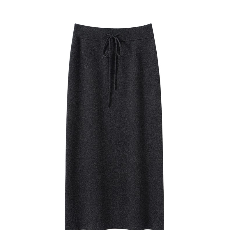 康赛妮100%纯山羊绒抽身直筒显瘦后开叉半身裙