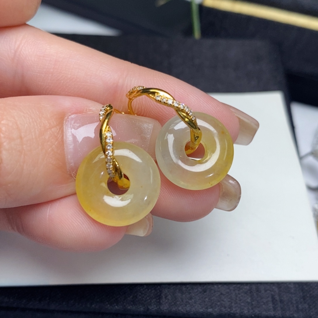 翡翠耳饰18K金镶嵌甜甜圈