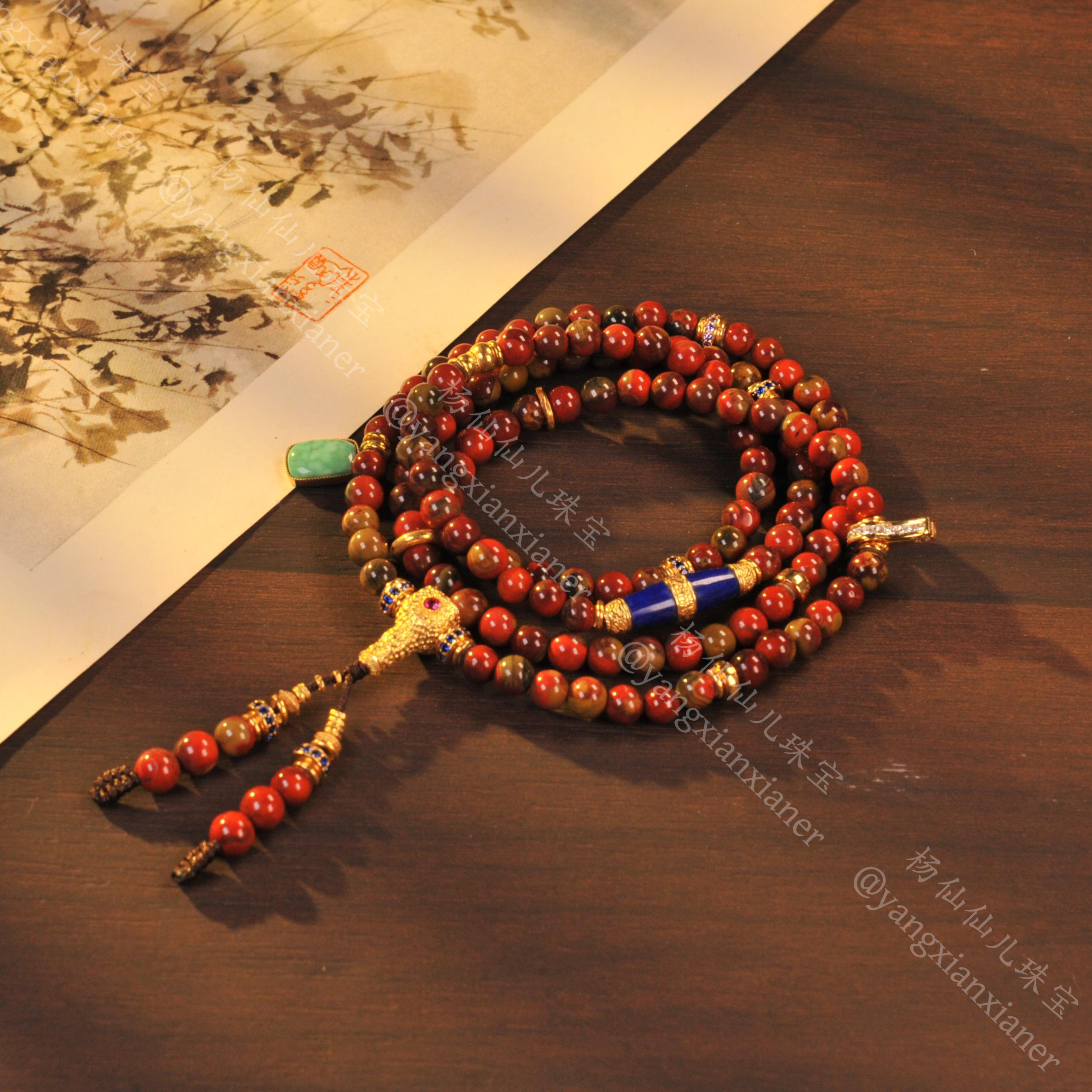 【杨仙仙珠宝】18K镶嵌原矿南红（5mm+）多宝手串- A1646
